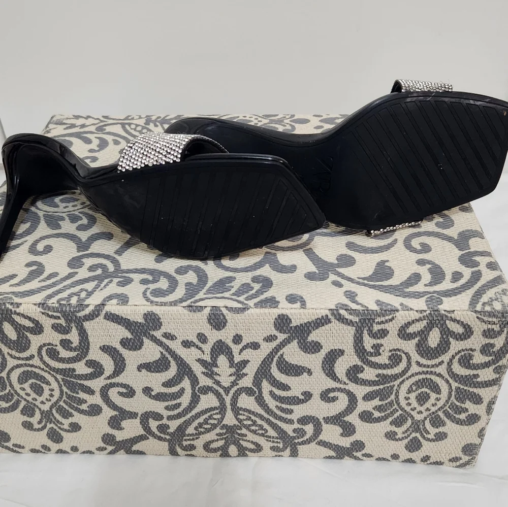 SOLD.....ZARA Rhinestone Open Toe Mules/ Slides Holiday Party Shoes - Picture 7 of 8